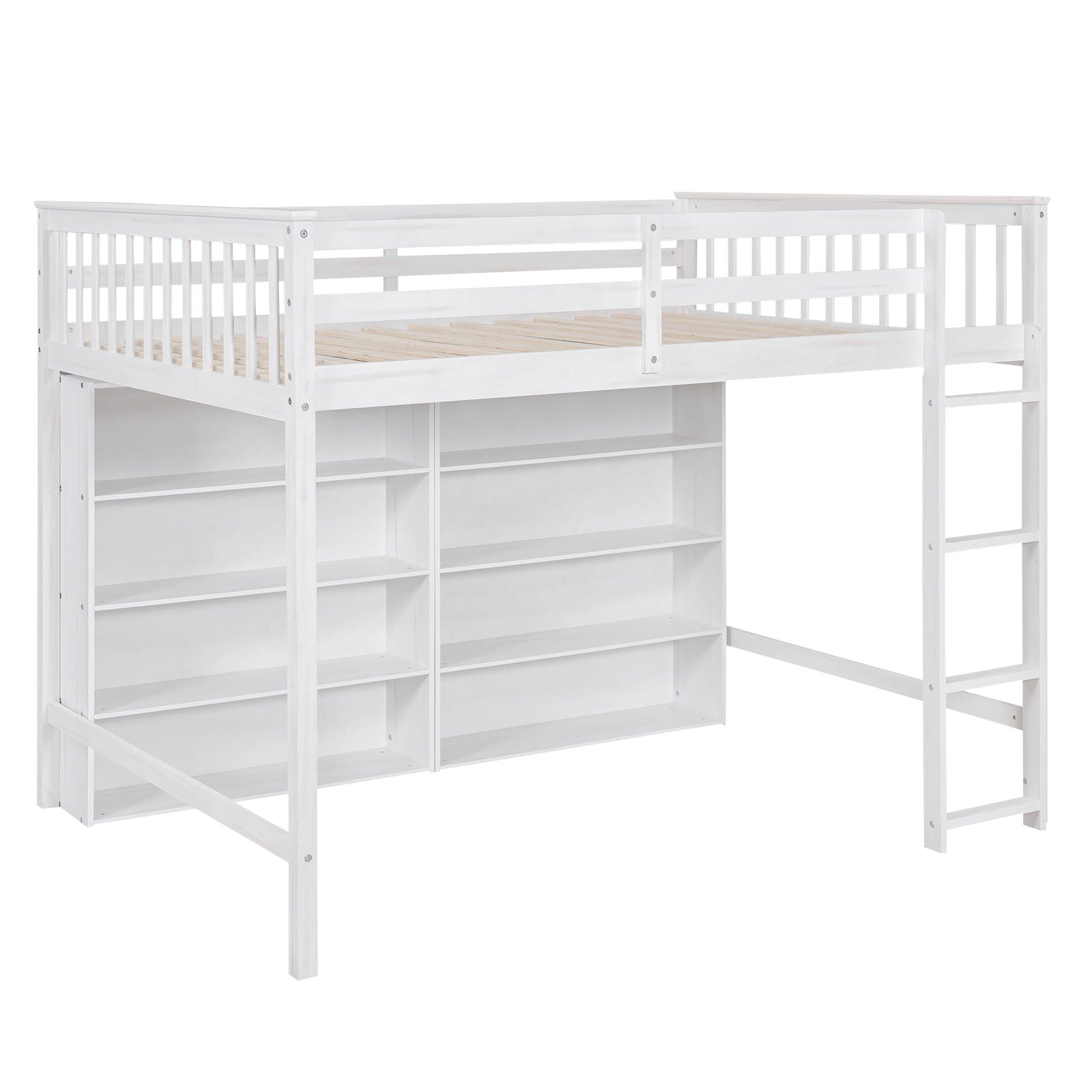 Loft Bed With 8 Open Storage Shelves And Built In Ladder - The Sleep Loft - Online Mattress Showroom NYC