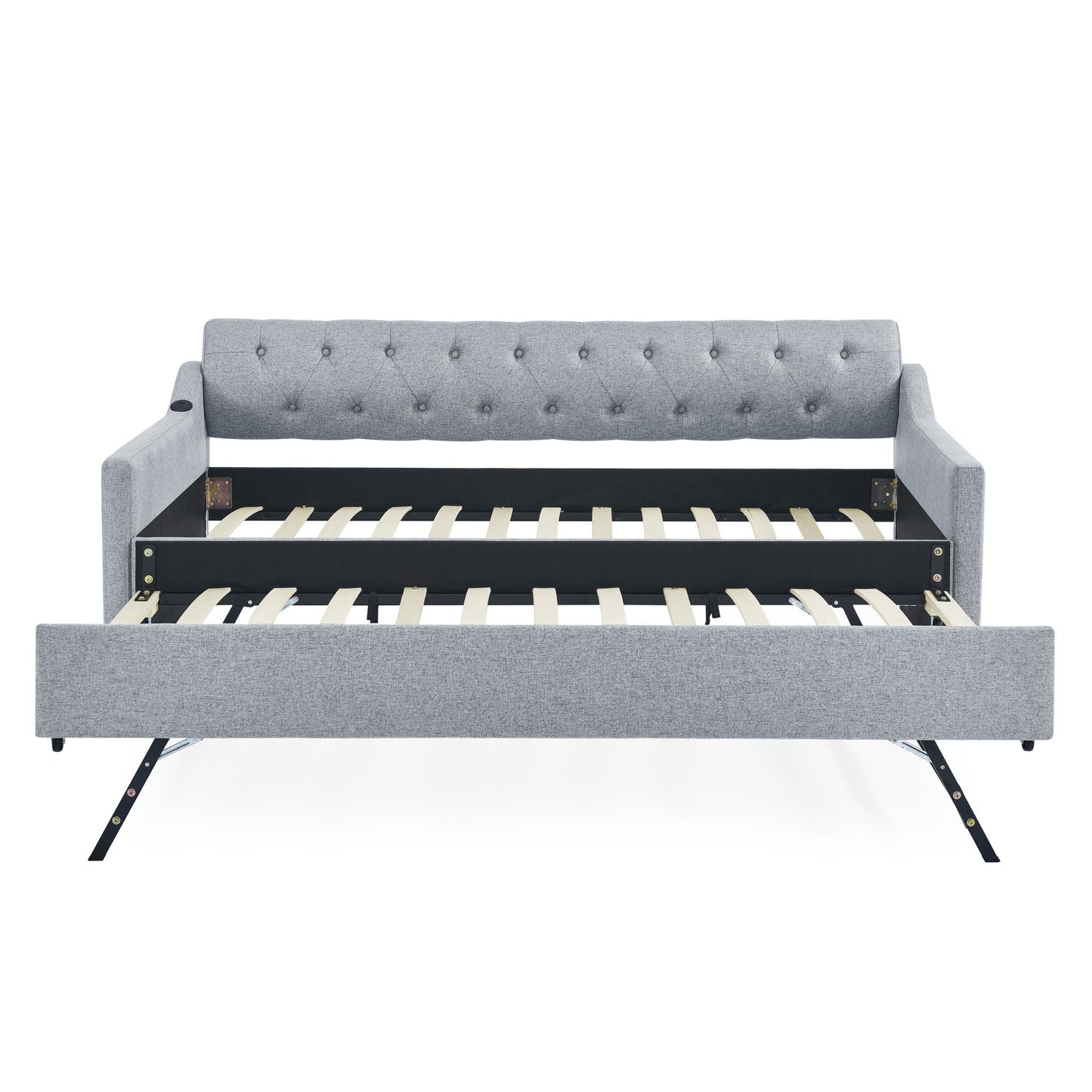 Size Upholstered Daybed With Trundle And USB Charging Armrest - The Sleep Loft - Online Mattress Showroom NYC