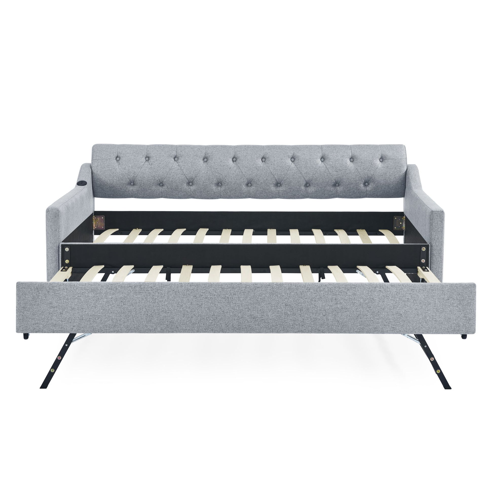 Size Upholstered Daybed With Trundle And USB Charging Armrest - The Sleep Loft - Online Mattress Showroom NYC