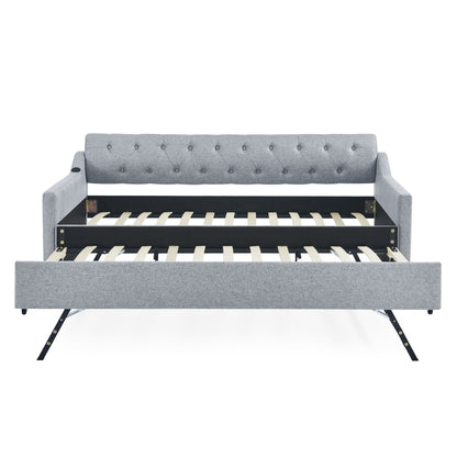 Size Upholstered Daybed With Trundle And USB Charging Armrest - The Sleep Loft - Online Mattress Showroom NYC