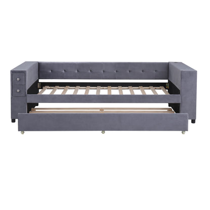 Upholstered Bed With Storage And Twin Trundle, USB Charging Ports - The Sleep Loft - Online Mattress Showroom NYC