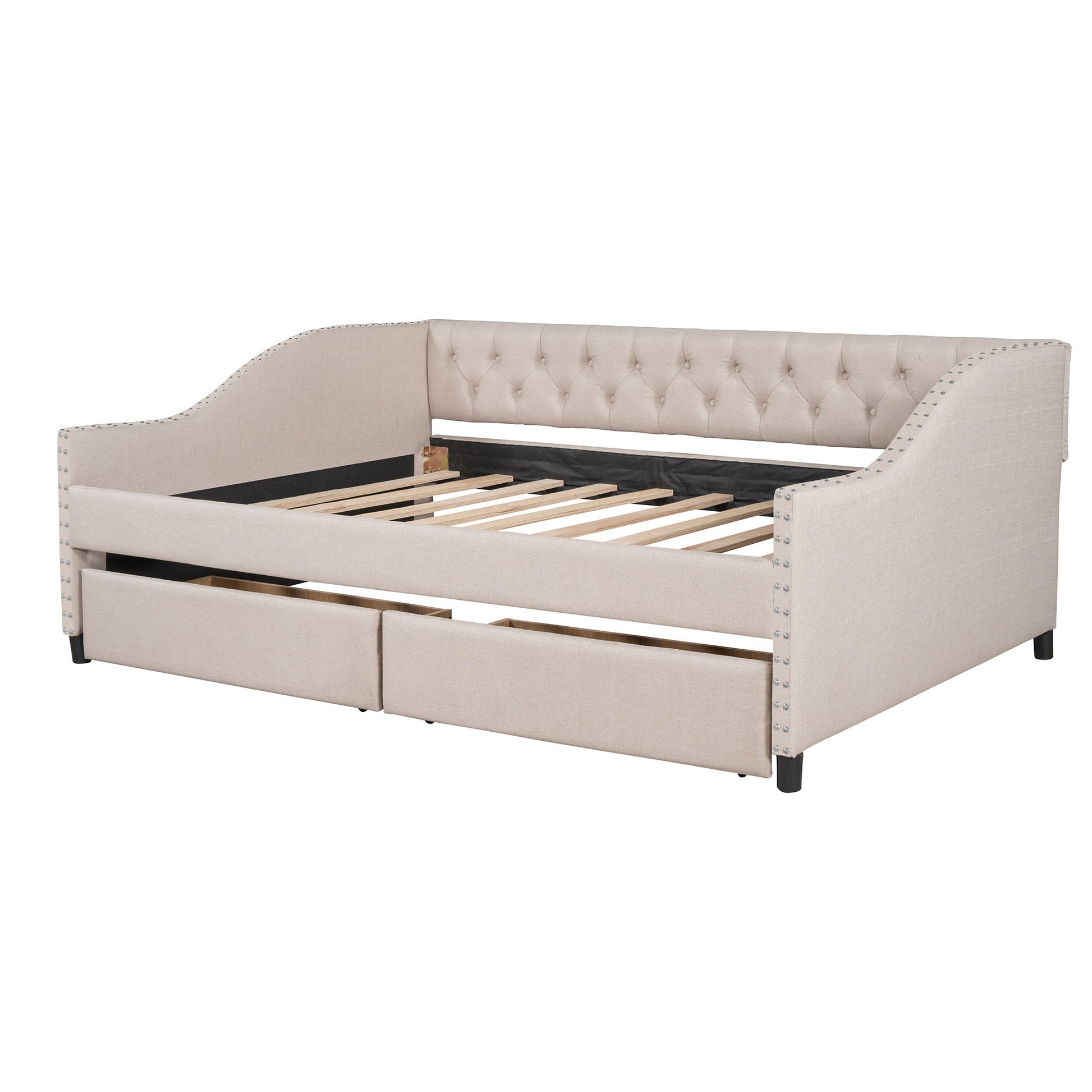 Upholstered Daybed With Two Drawers, Wood Slat Support - The Sleep Loft - Online Mattress Showroom NYC