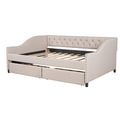 Upholstered Daybed With Two Drawers, Wood Slat Support - The Sleep Loft - Online Mattress Showroom NYC