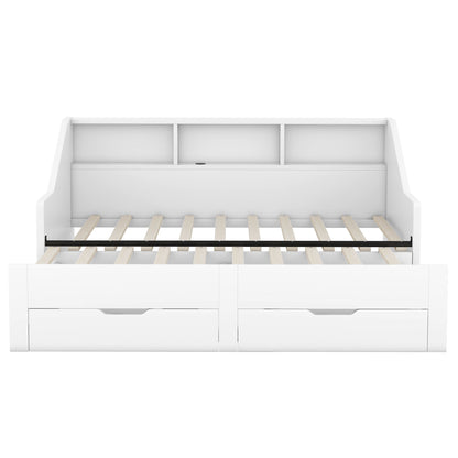 Daybed Frame With Storage Bookcases, 2 Drawers, Charging Station - The Sleep Loft - Online Mattress Showroom NYC