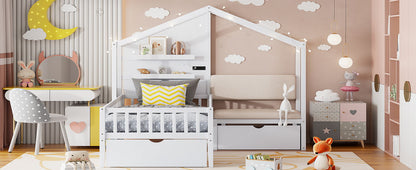 House Bed With Upholstered Sofa, Wireless Charging Station, Shelves And 2 Drawers - The Sleep Loft - Online Mattress Showroom NYC