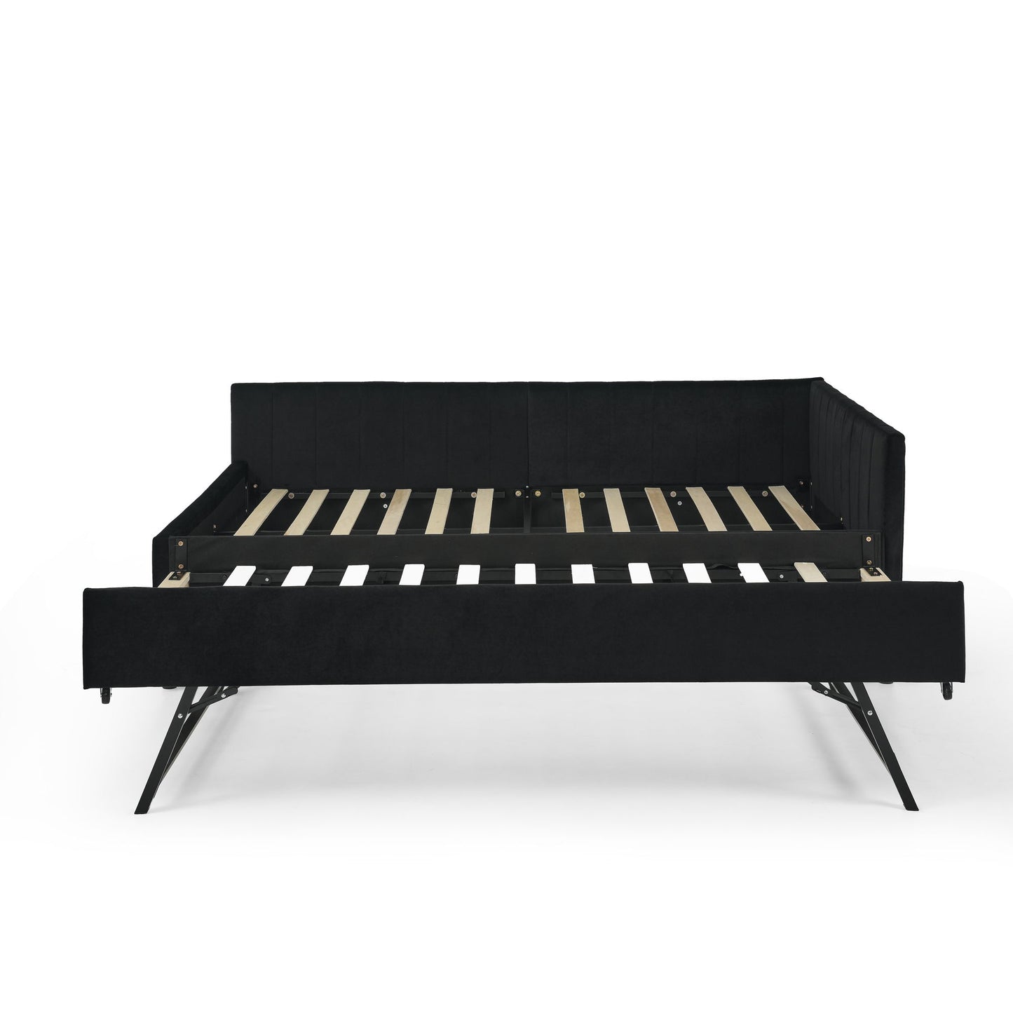 Full Size Upholstered Daybed With Trundle, Tufted Backrest And Armrests - Black - The Sleep Loft - Online Mattress Showroom NYC