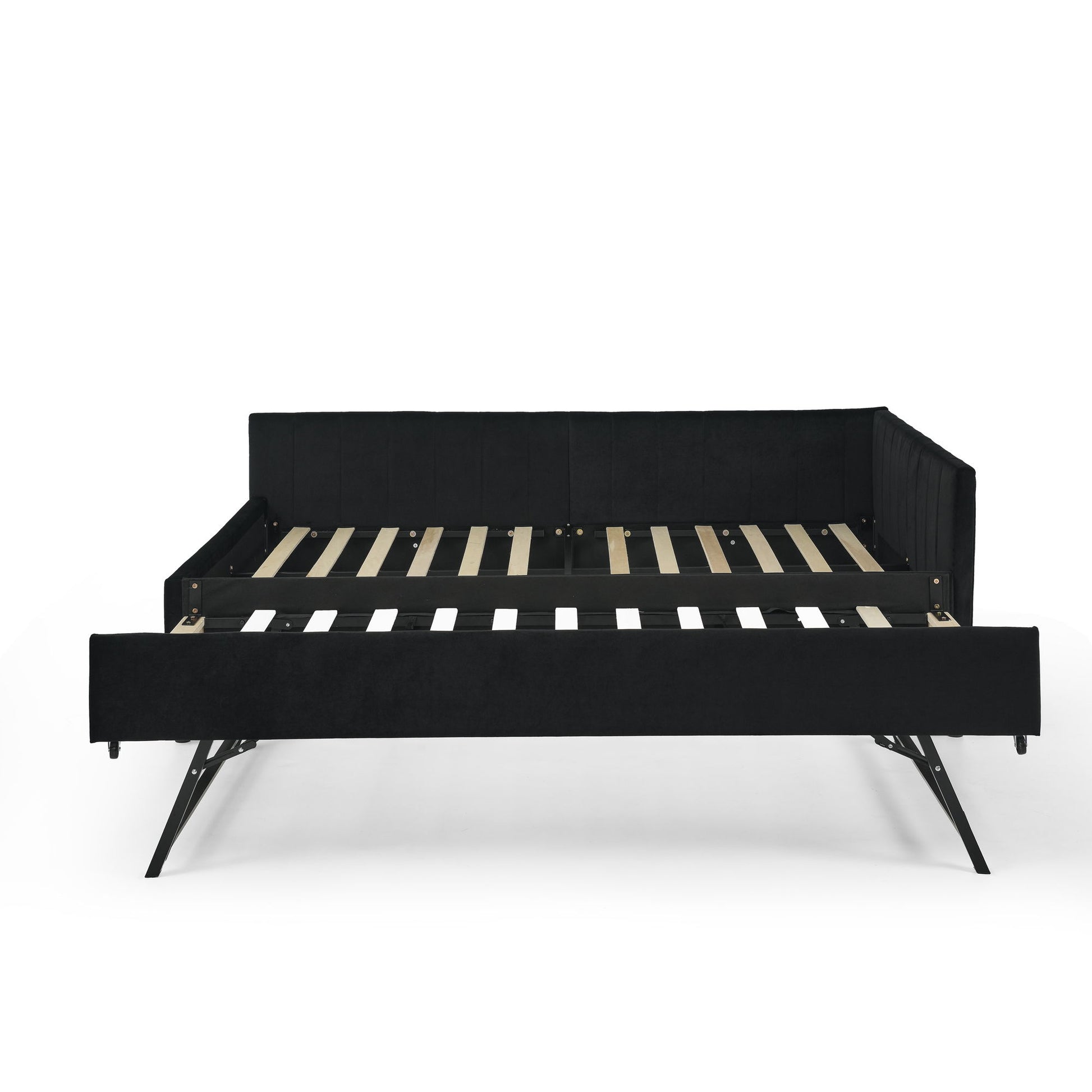 Full Size Upholstered Daybed With Trundle, Tufted Backrest And Armrests - Black - The Sleep Loft - Online Mattress Showroom NYC