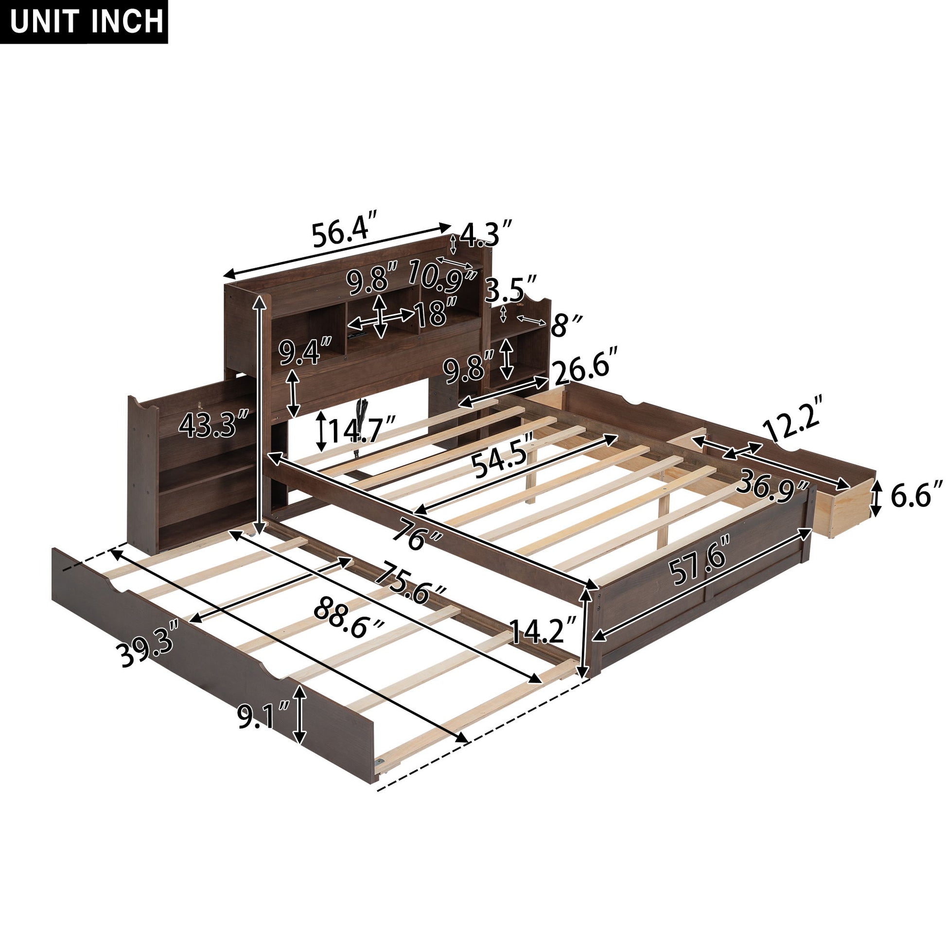 Storage Platform Bed With Pull Out Shelves, Trundle, And 2 Drawers - The Sleep Loft - Online Mattress Showroom NYC
