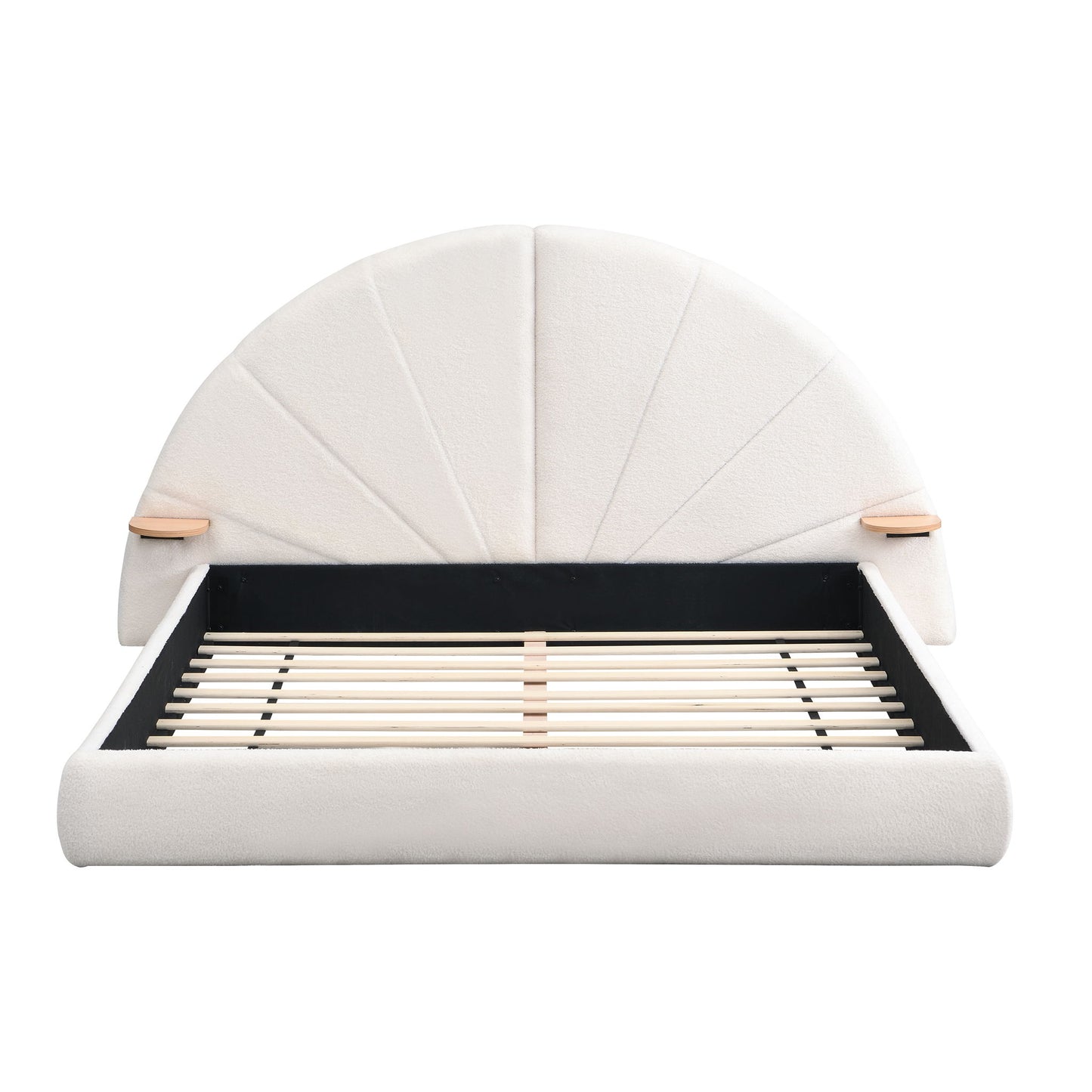 Queen Arched Bed With Small Table, Floor Standing Design - Beige - The Sleep Loft - Online Mattress Showroom NYC