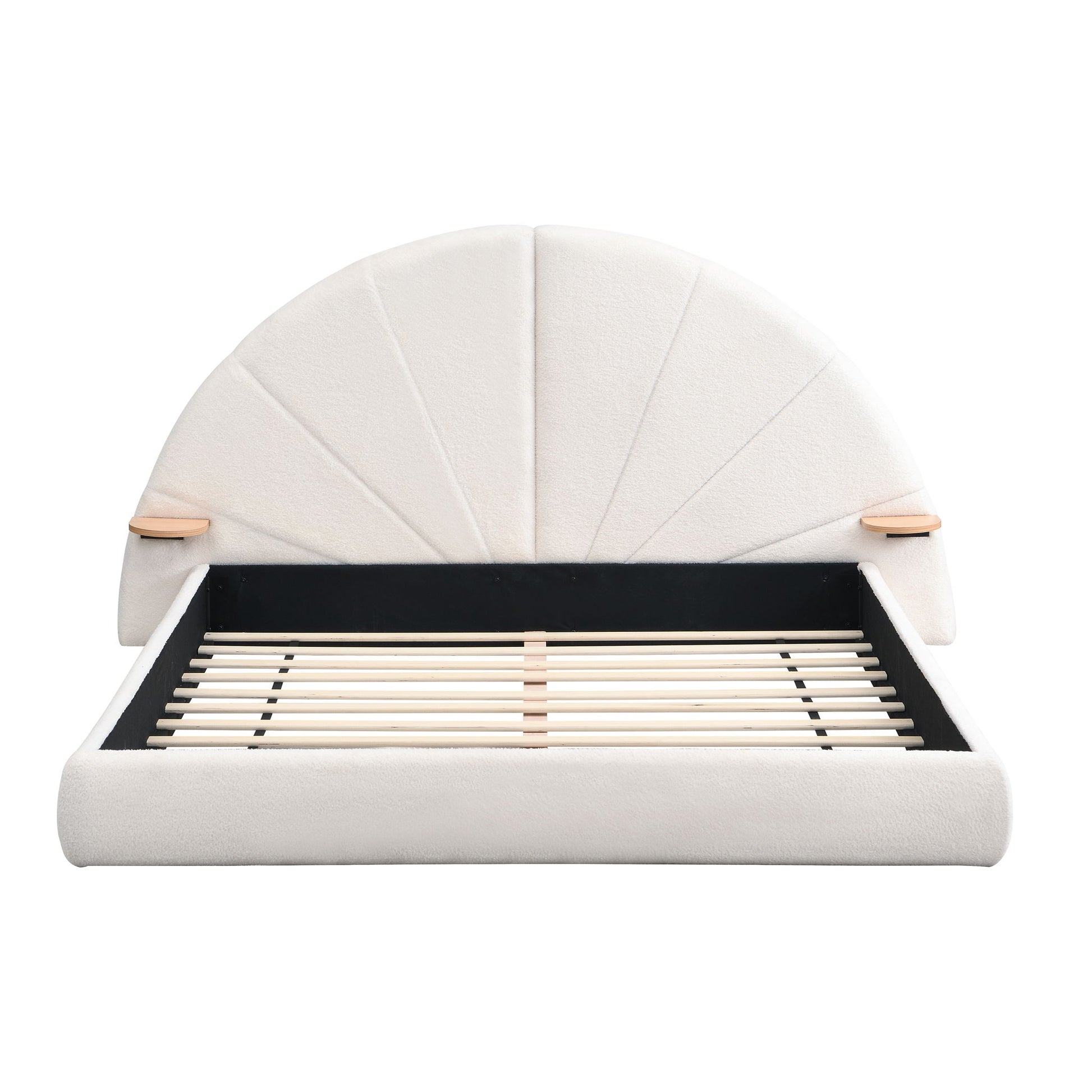 Queen Arched Bed With Small Table, Floor Standing Design - Beige - The Sleep Loft - Online Mattress Showroom NYC