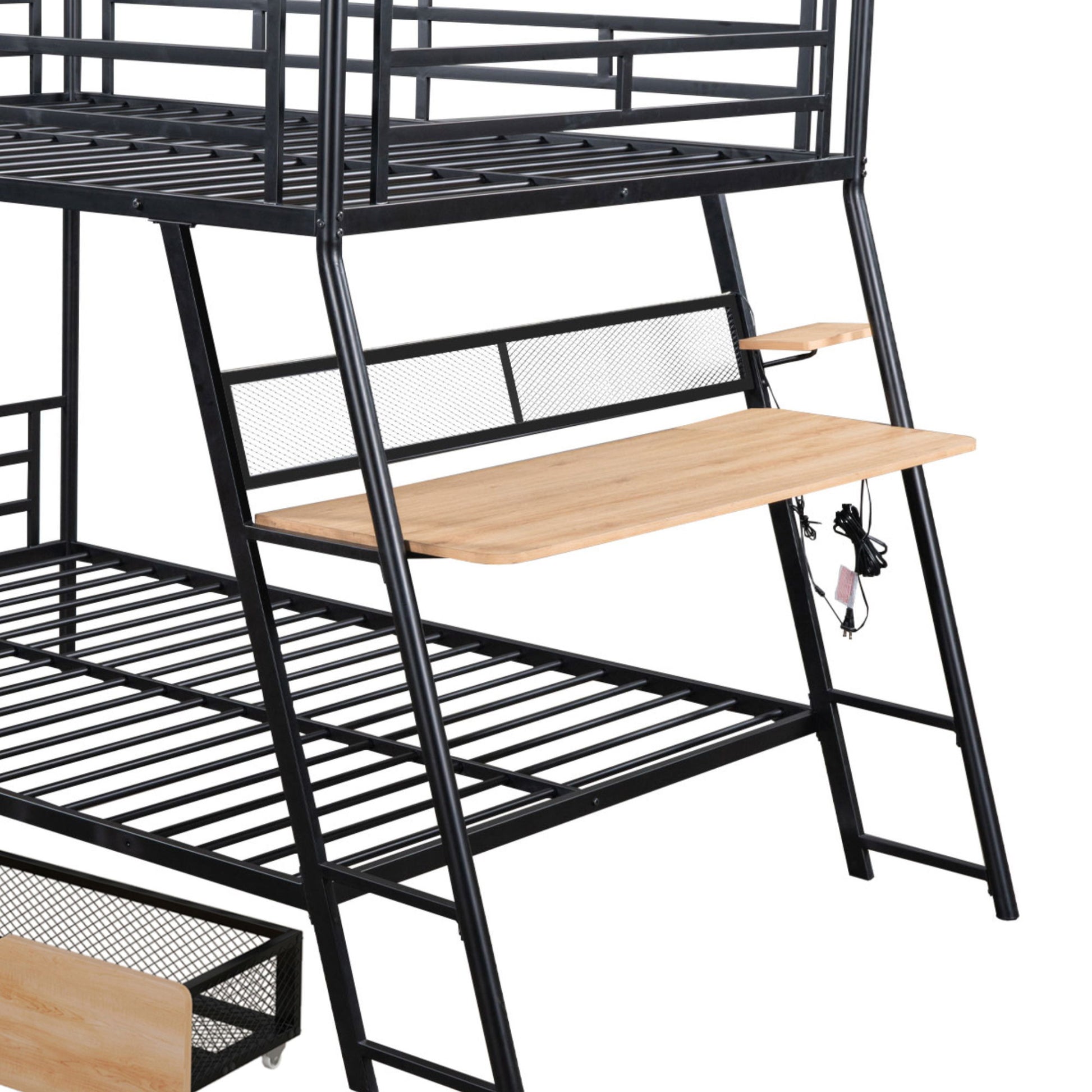 Full Size Bunk Bed With Built In Desk, Light, And 2 Drawers - Black - The Sleep Loft - Online Mattress Showroom NYC