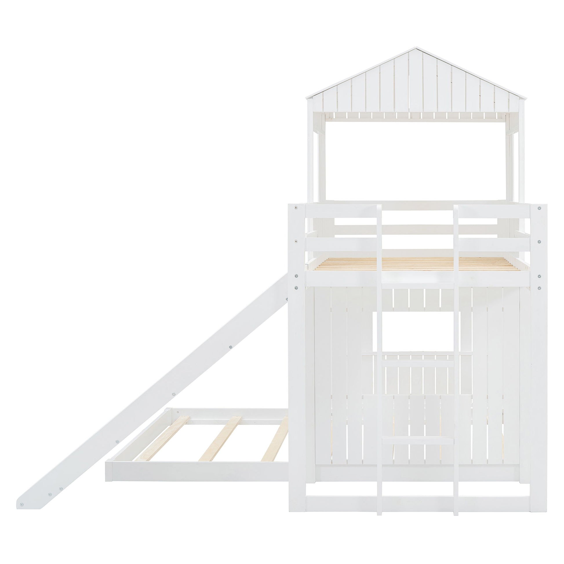 Loft Bunk Bed With Playhouse, Farmhouse, Ladder, Slide And Guardrails - The Sleep Loft - Online Mattress Showroom NYC