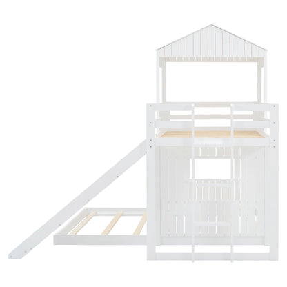 Loft Bunk Bed With Playhouse, Farmhouse, Ladder, Slide And Guardrails - The Sleep Loft - Online Mattress Showroom NYC
