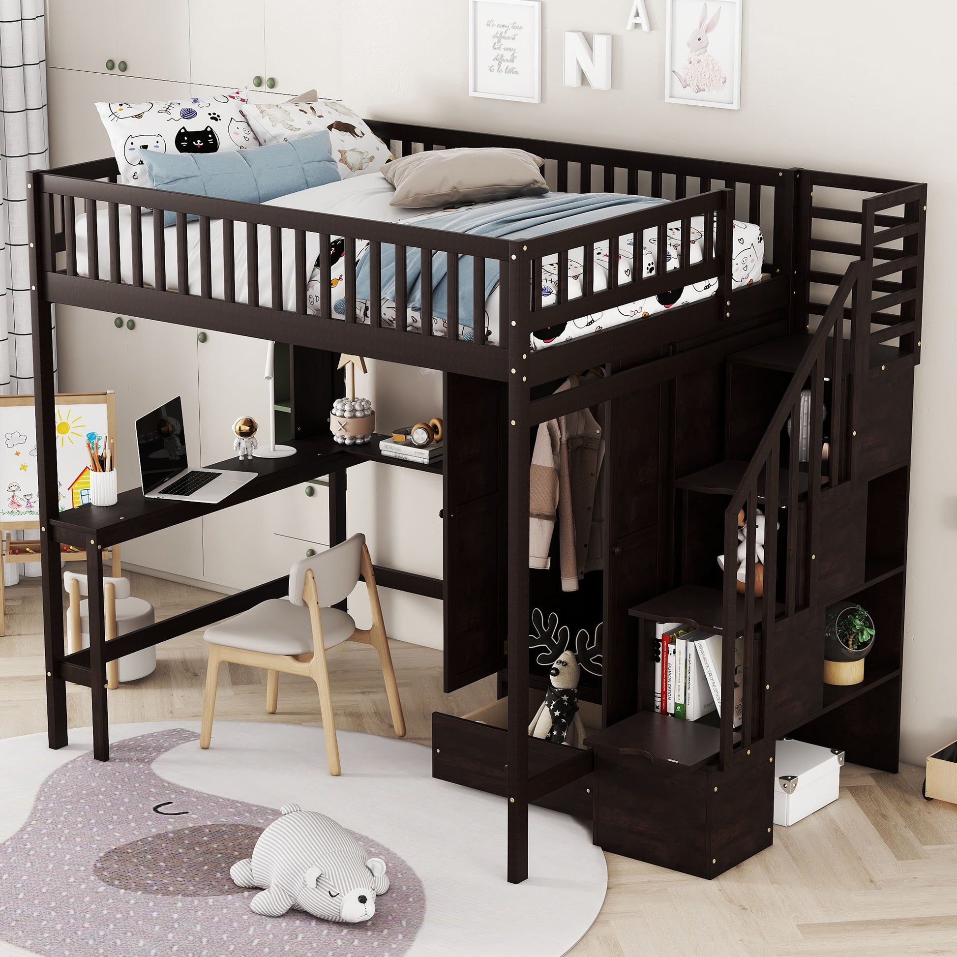 Loft Bed With Bookshelf, Drawers, Desk, And Wardrobe - The Sleep Loft - Online Mattress Showroom NYC