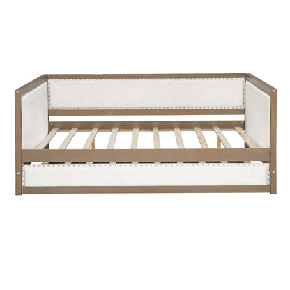 Full Size Daybed With Trundle And Nailhead Decoration - Wood - The Sleep Loft - Online Mattress Showroom NYC