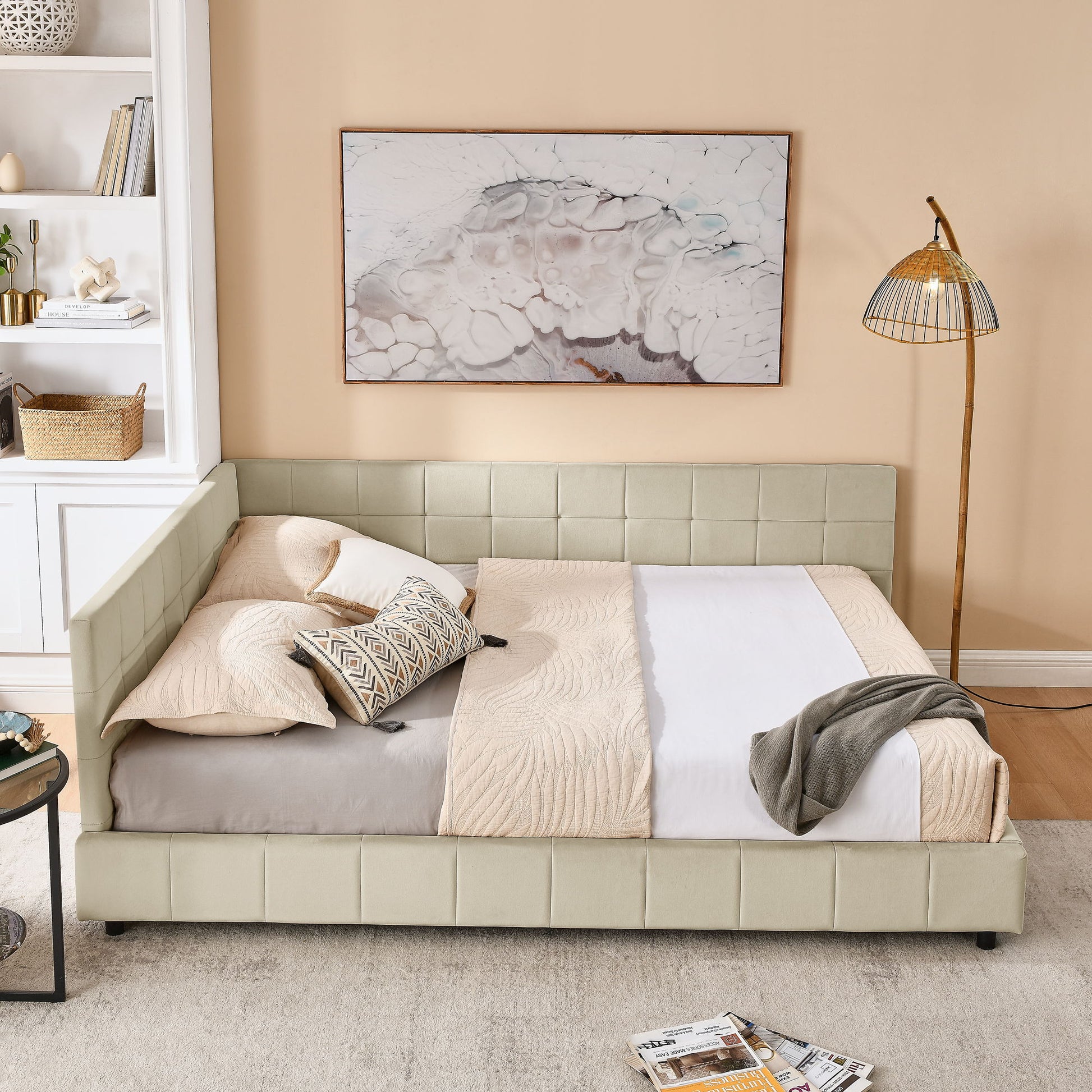 Mid-Century Storage Upholstered Tufted Bed Frame With Backrest And Armrests - The Sleep Loft - Online Mattress Showroom NYC