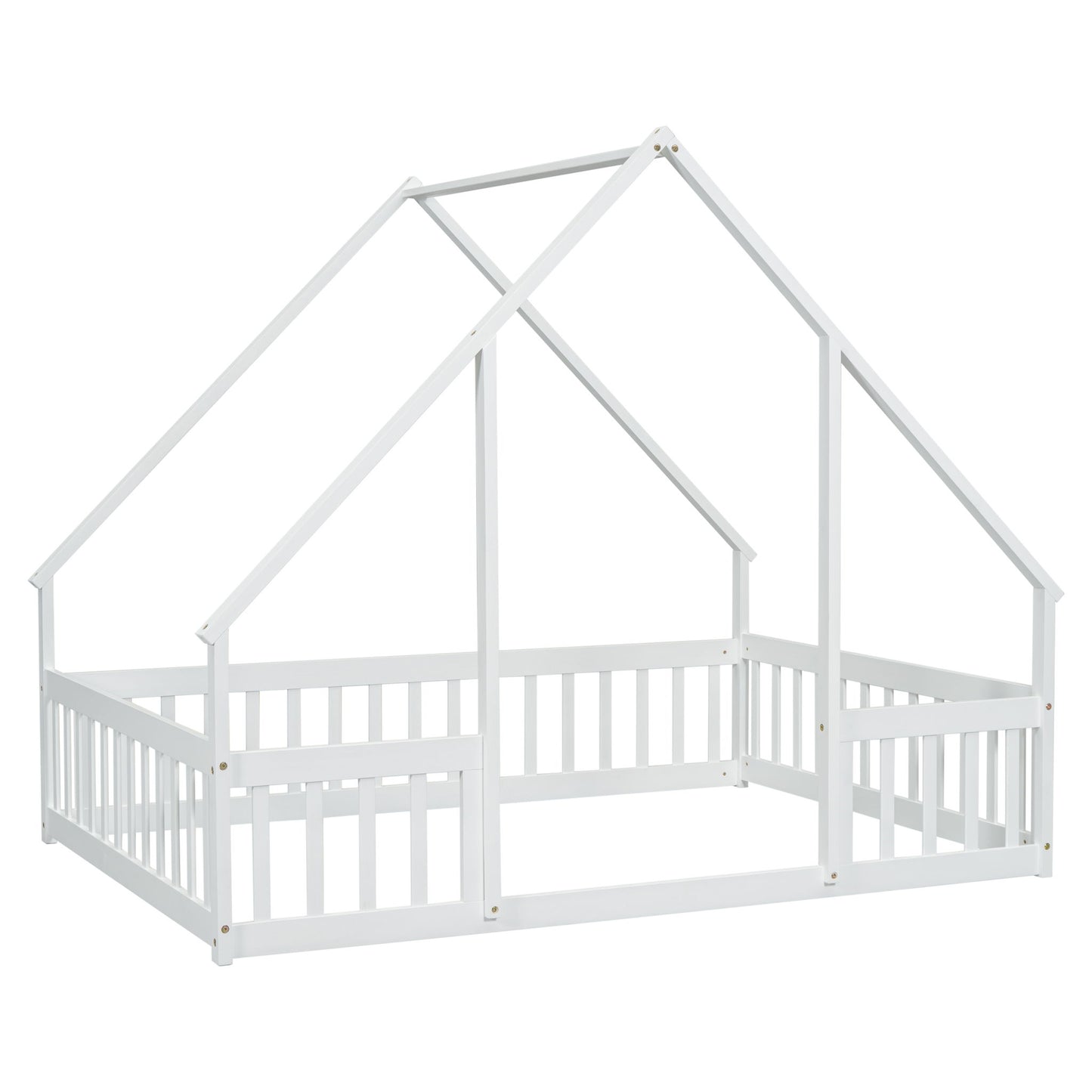 Wood House-Shaped Floor Bed With Fence, Guardrails - The Sleep Loft - Online Mattress Showroom NYC