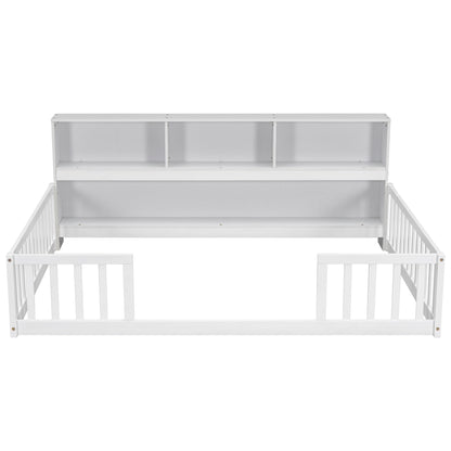 Floor Bed With Side Bookcase, Shelves, Guardrails - The Sleep Loft - Online Mattress Showroom NYC