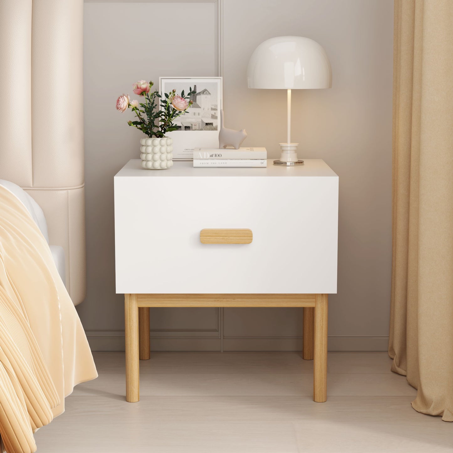 Nightstand With Drawer, Minimalist Bedside Table With Handle For Bedroom - White - The Sleep Loft - Online Mattress Showroom NYC