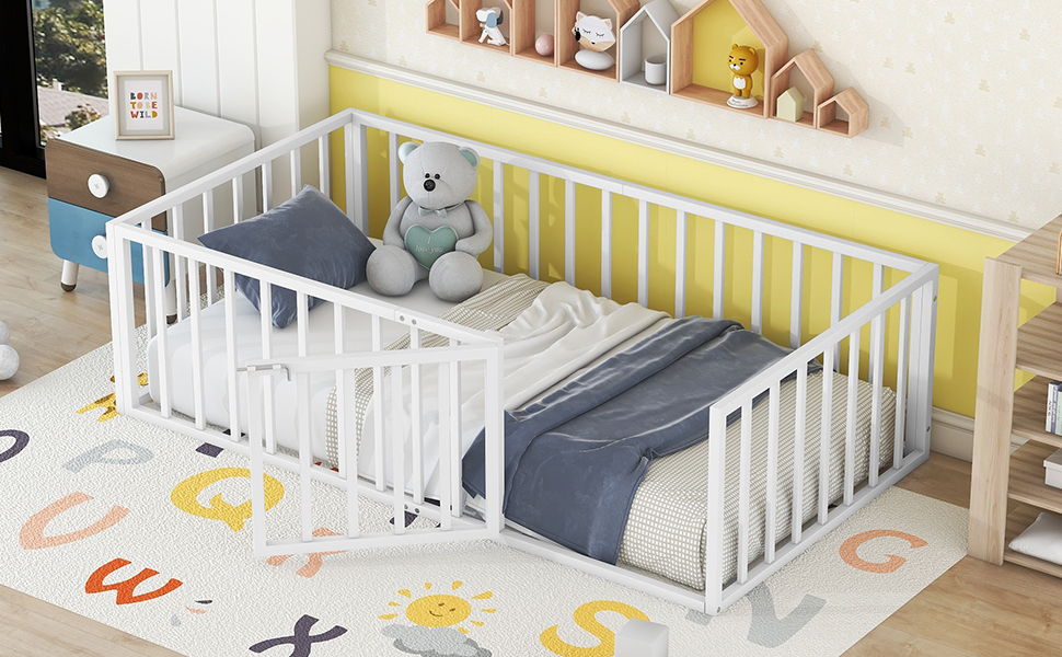 Metal Floor Bed Frame With Fence And Door - The Sleep Loft - Online Mattress Showroom NYC