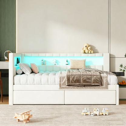 Upholstered Platform Bed With USB Ports And LED Belt - The Sleep Loft - Online Mattress Showroom NYC