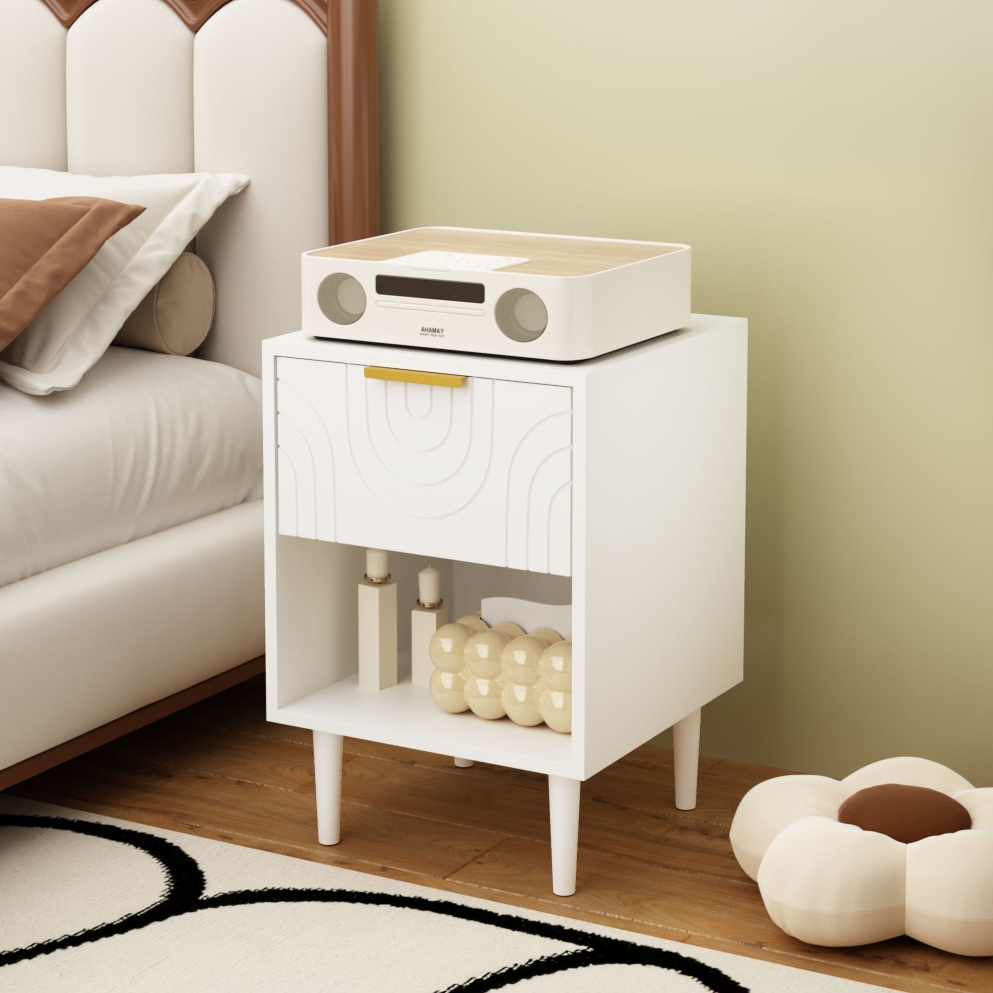 Nightstand With 1 Drawer And Open Shelf - White - The Sleep Loft - Online Mattress Showroom NYC