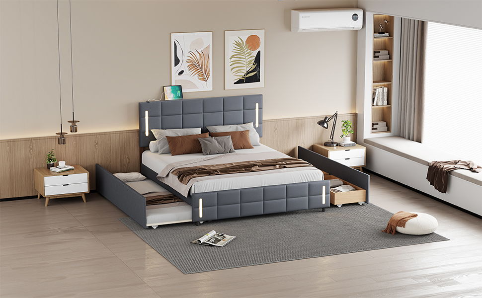 Upholstered Platform Bed With Trundle & Drawers - The Sleep Loft - Online Mattress Showroom NYC