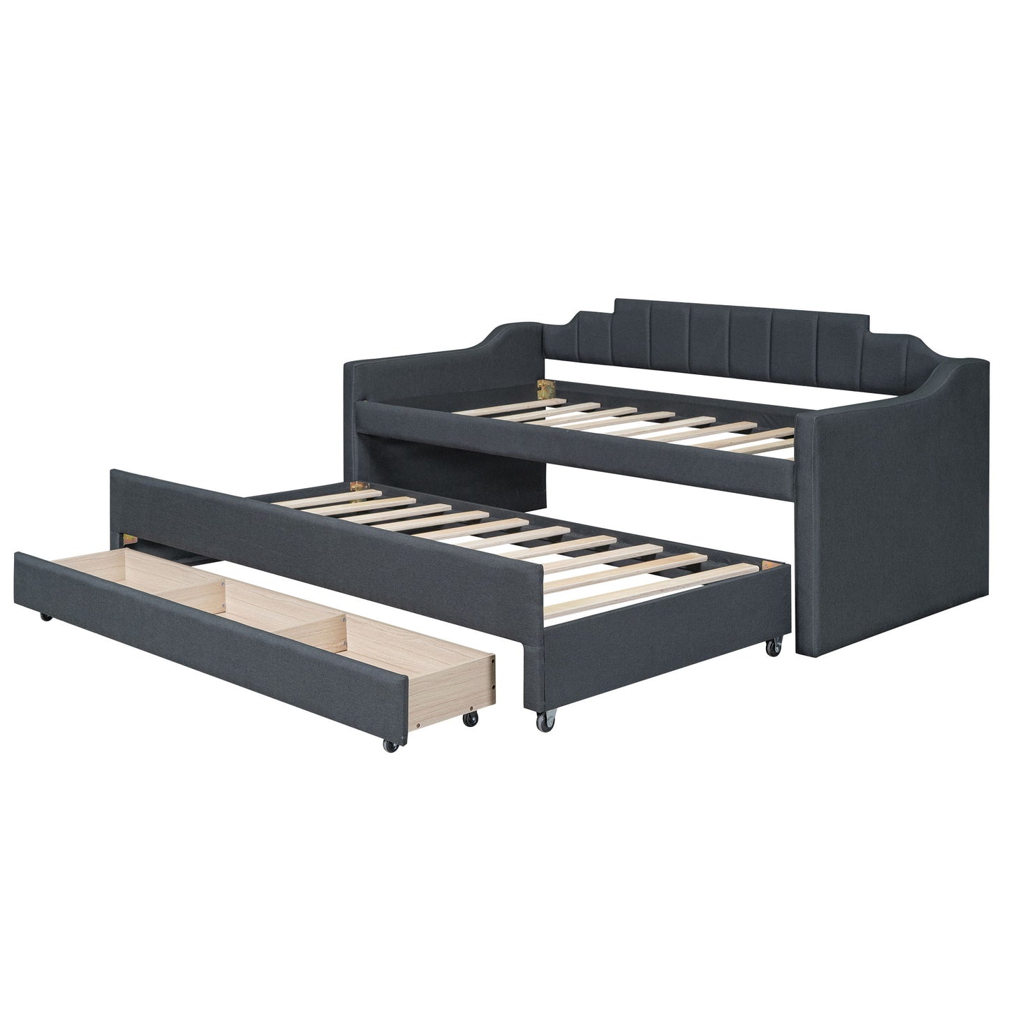 Upholstered Simple Design Daybed With Trundle And 3 Drawers - The Sleep Loft - Online Mattress Showroom NYC