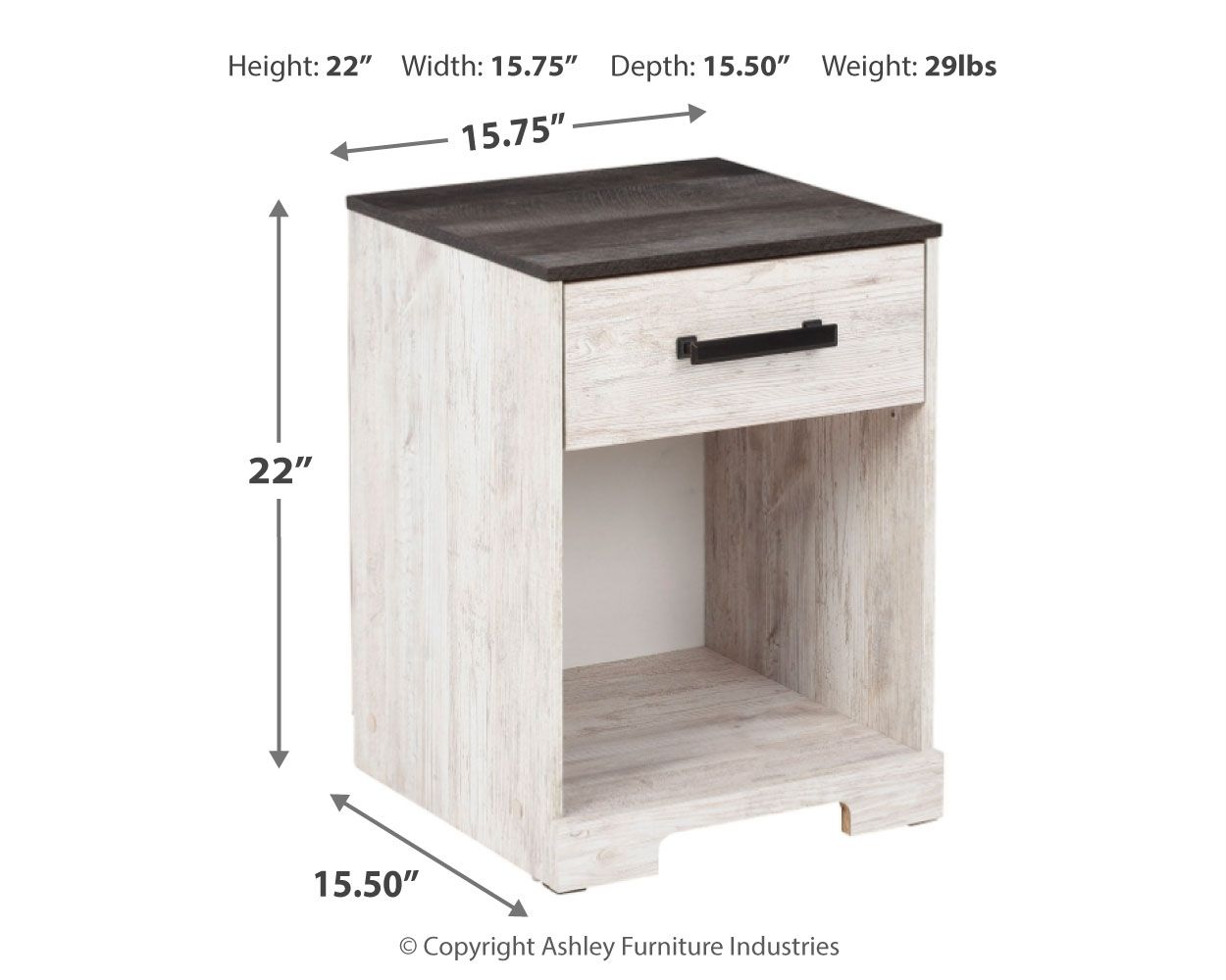 Shawburn - One Drawer Night Stand - Whitewash / Charcoal Gray - The Sleep Loft - Online Mattress Showroom NYC