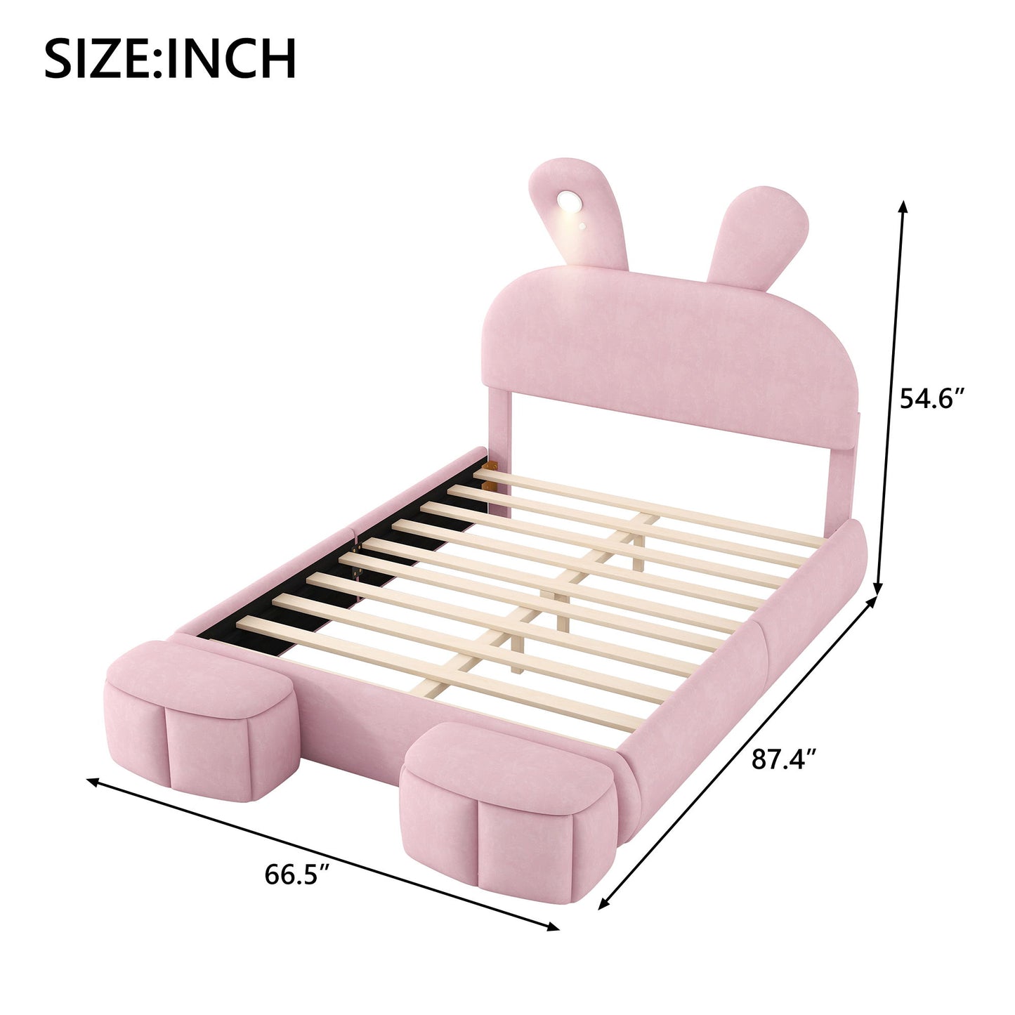 Full Upholstered Platform Bed With Cartoon Ears Headboard And LED Light - Pink - The Sleep Loft - Online Mattress Showroom NYC
