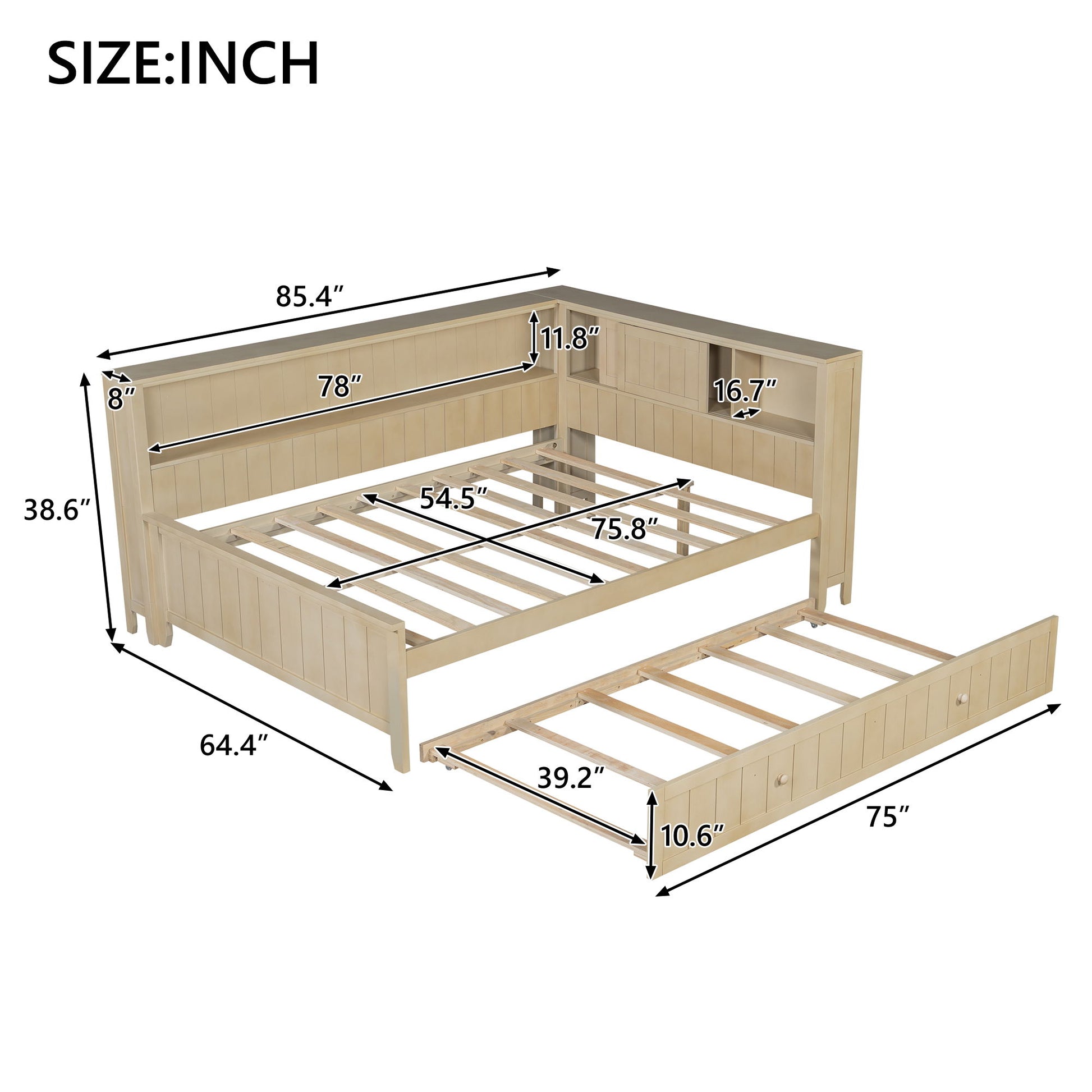 Full Size Daybed With Storage Shelves And Trundle - Ancient White - The Sleep Loft - Online Mattress Showroom NYC