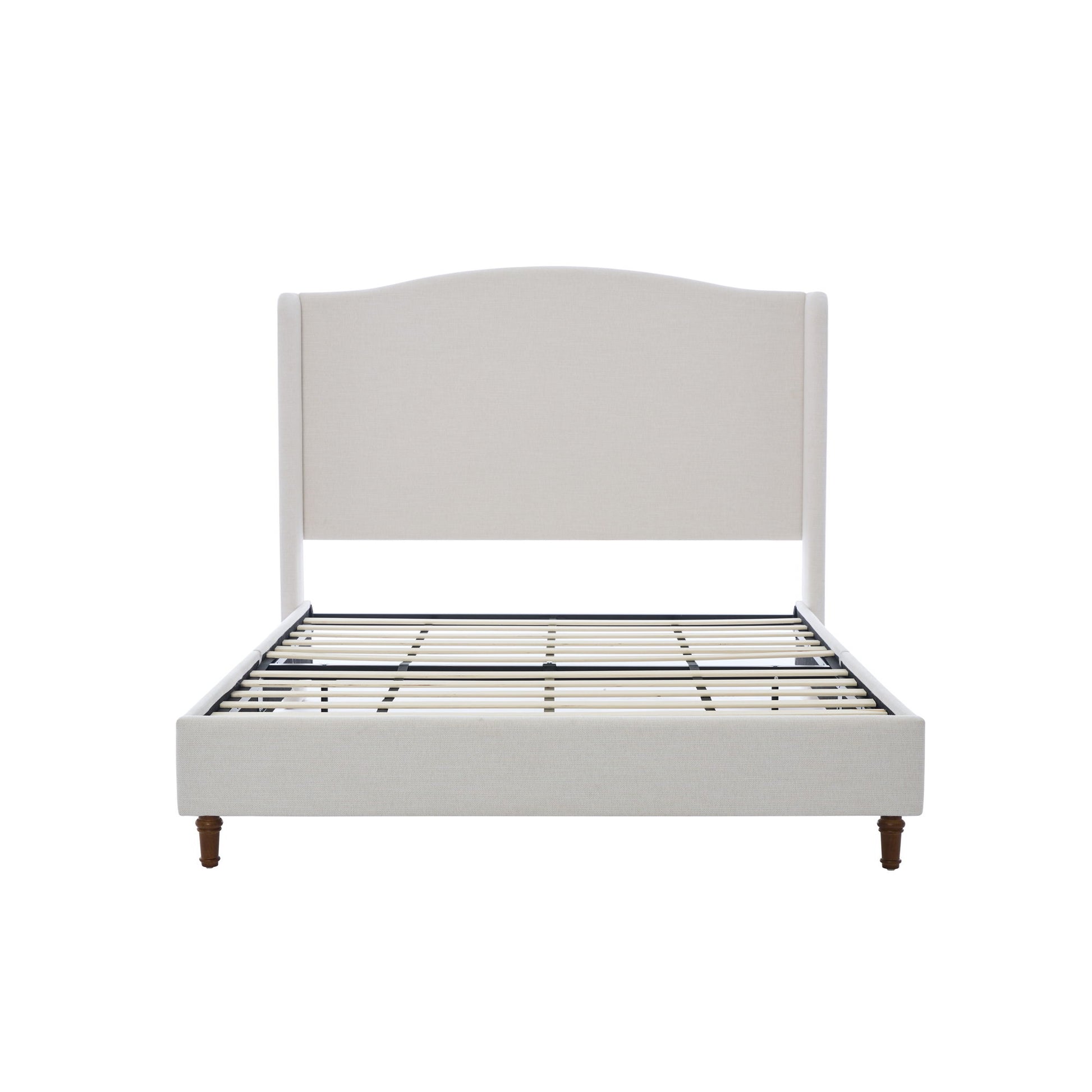 Hannah - Upholstered Wingback Bed Size / Tall Headboard Upholstered King Bed / Premium Textured Canvas Chenille Look / Minimalist Designs / No Box Spring Needed - The Sleep Loft - Online Mattress Showroom NYC