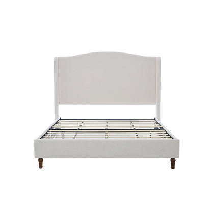 Hannah - Upholstered Wingback Bed Size / Tall Headboard Upholstered King Bed / Premium Textured Canvas Chenille Look / Minimalist Designs / No Box Spring Needed - The Sleep Loft - Online Mattress Showroom NYC