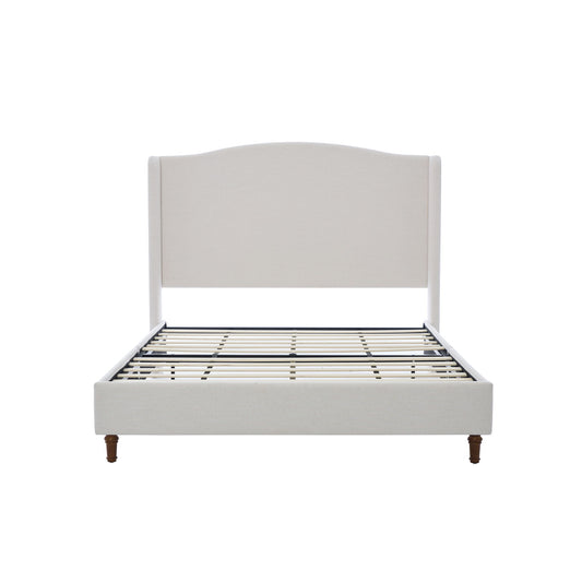 Hannah - Upholstered Wingback Bed Size / Tall Headboard Upholstered King Bed / Premium Textured Canvas Chenille Look / Minimalist Designs / No Box Spring Needed - The Sleep Loft - Online Mattress Showroom NYC