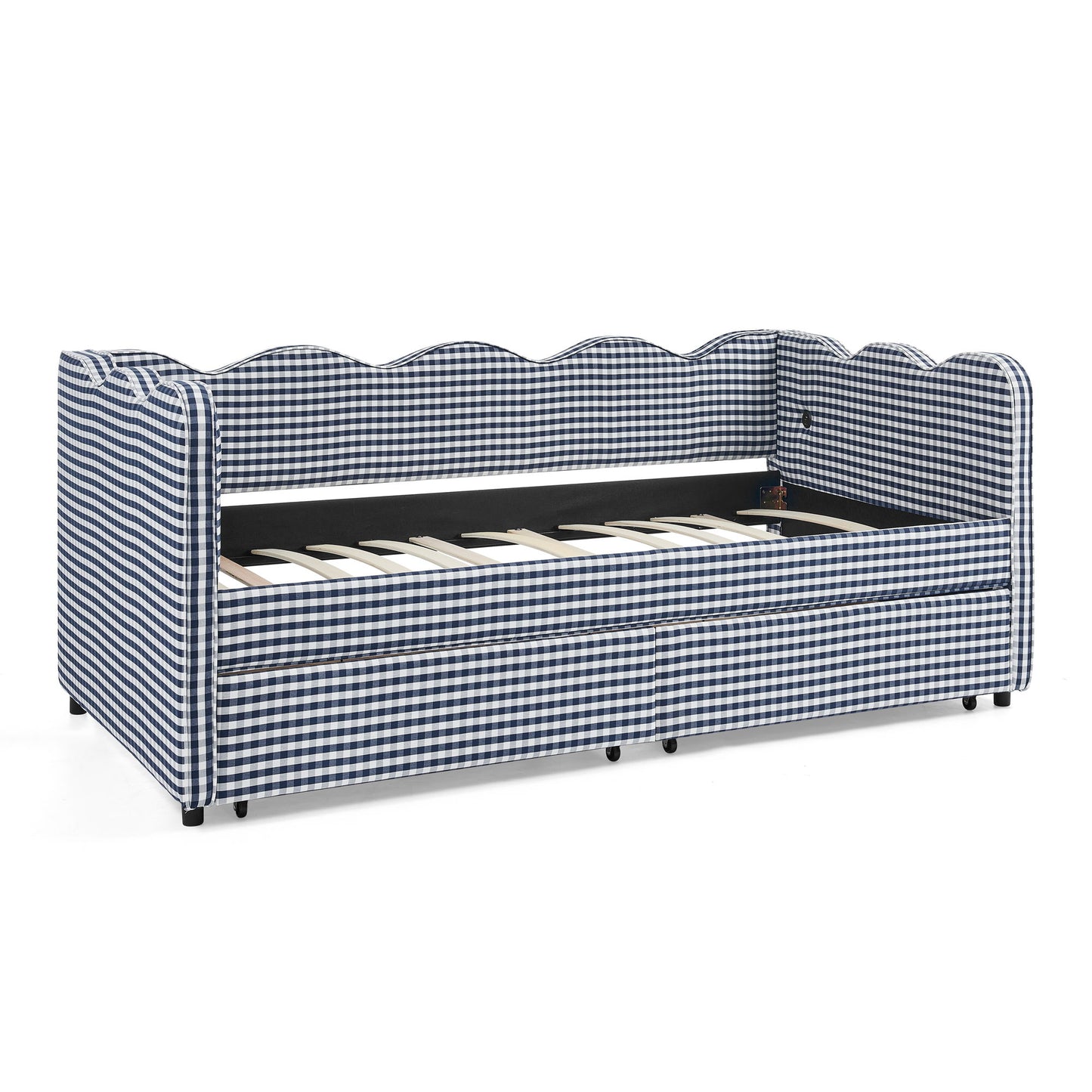 Gingham Daybed With USB Charging Port, Wave-Shaped Design - The Sleep Loft - Online Mattress Showroom NYC