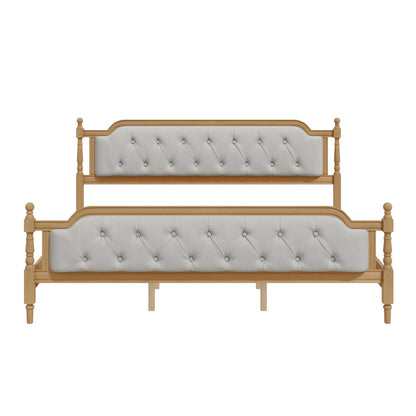 Traditional Style Solid Bed Frame With Upholstered Tufted Headboard, No Box Spring Needed - The Sleep Loft - Online Mattress Showroom NYC