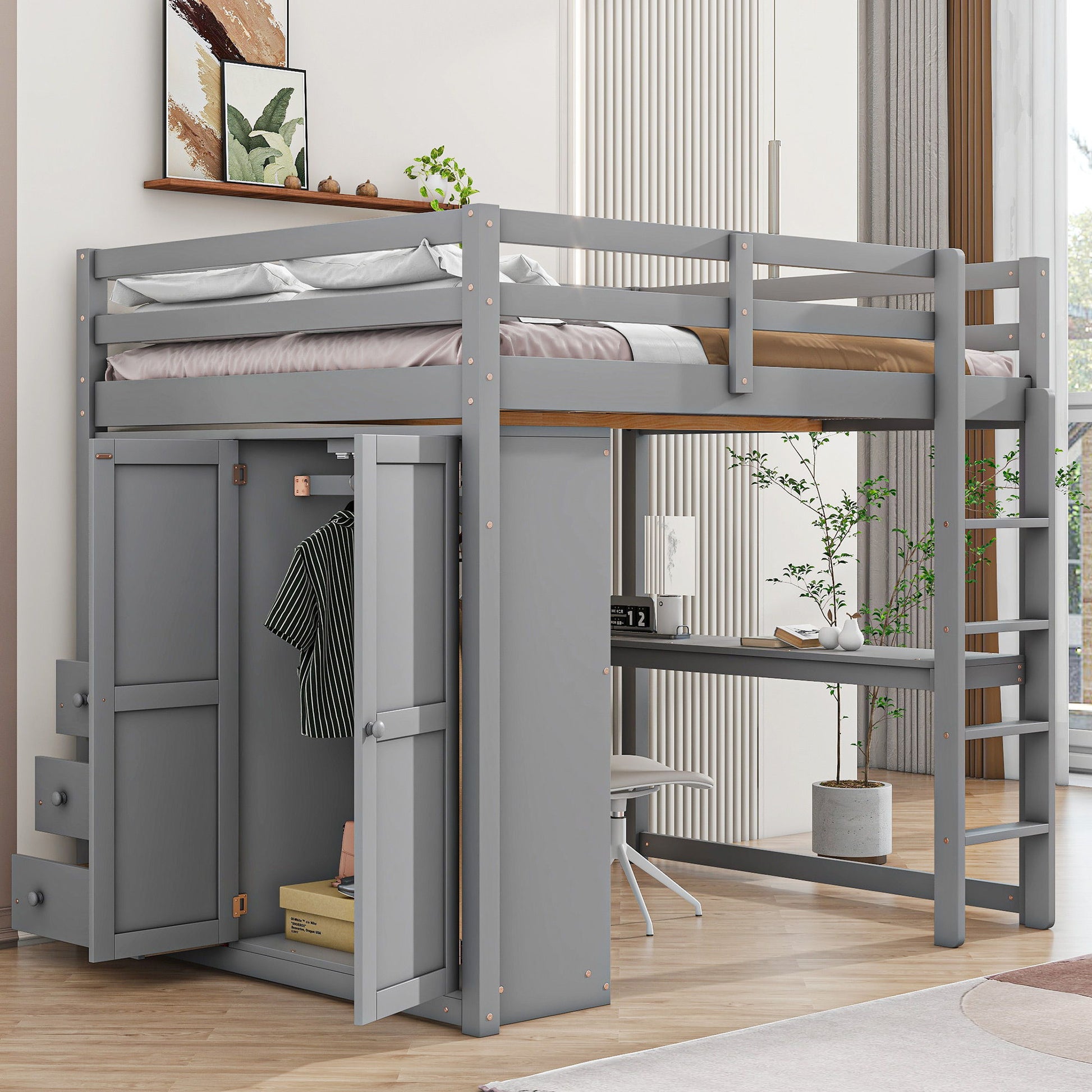 Loft Bed With Built In Wardrobe, Shelves And Drawers - The Sleep Loft - Online Mattress Showroom NYC