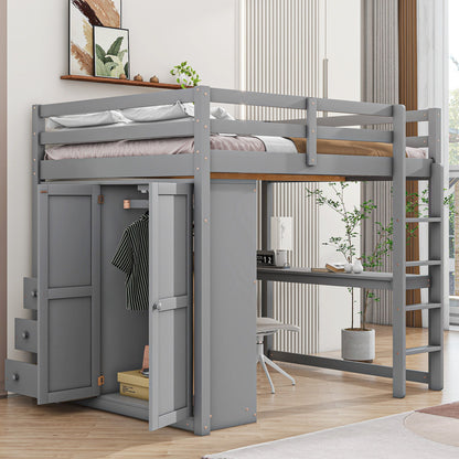 Loft Bed With Built In Wardrobe, Shelves And Drawers - The Sleep Loft - Online Mattress Showroom NYC