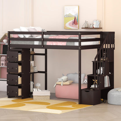 Loft Bed With Storage Drawers And Stairs With Shelves - The Sleep Loft - Online Mattress Showroom NYC