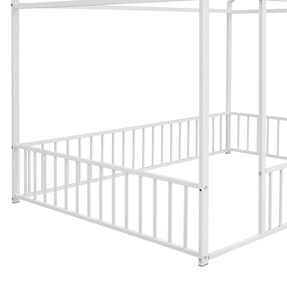 Metal Bed House Bed Frame With Fence - The Sleep Loft - Online Mattress Showroom NYC