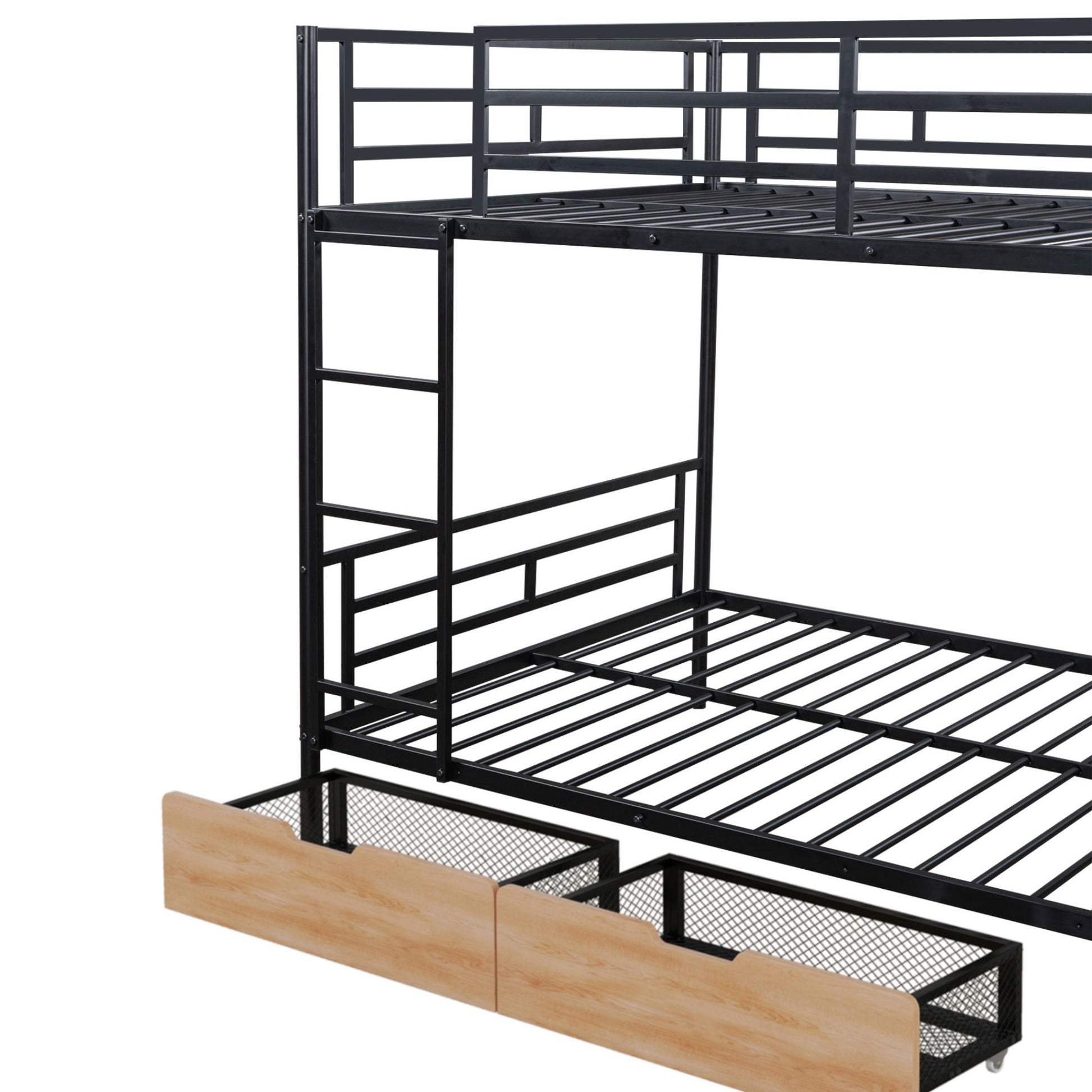Full Size Bunk Bed With Built In Desk, Light, And 2 Drawers - Black - The Sleep Loft - Online Mattress Showroom NYC
