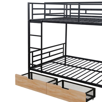 Full Size Bunk Bed With Built In Desk, Light, And 2 Drawers - Black - The Sleep Loft - Online Mattress Showroom NYC