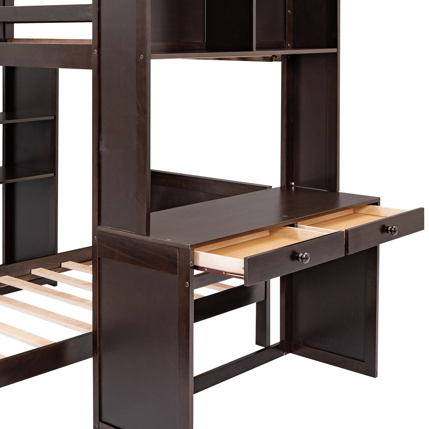 Loft Bed With A Stand Alone Bed, Shelves, Desk, And Wardrobe - The Sleep Loft - Online Mattress Showroom NYC