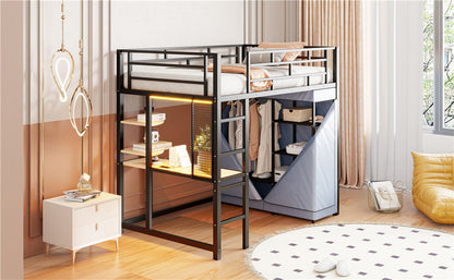 Loft Bed With Desk, Shelves, Power Outlet, LED Light And Wardrobe - The Sleep Loft - Online Mattress Showroom NYC