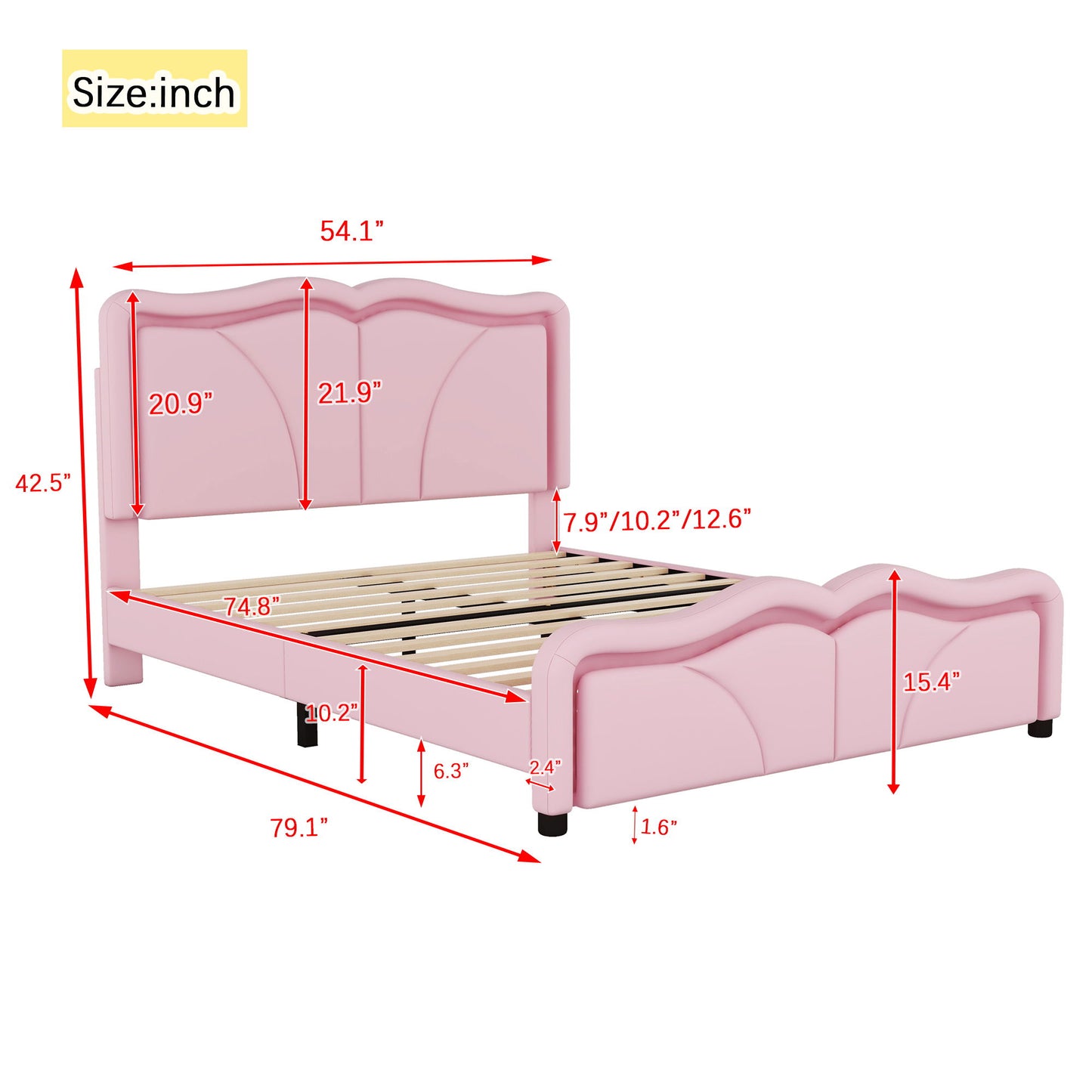 Upholstered Platform Bed & Curve Shaped And Height Adjustable Headboard, LED Light Strips - The Sleep Loft - Online Mattress Showroom NYC