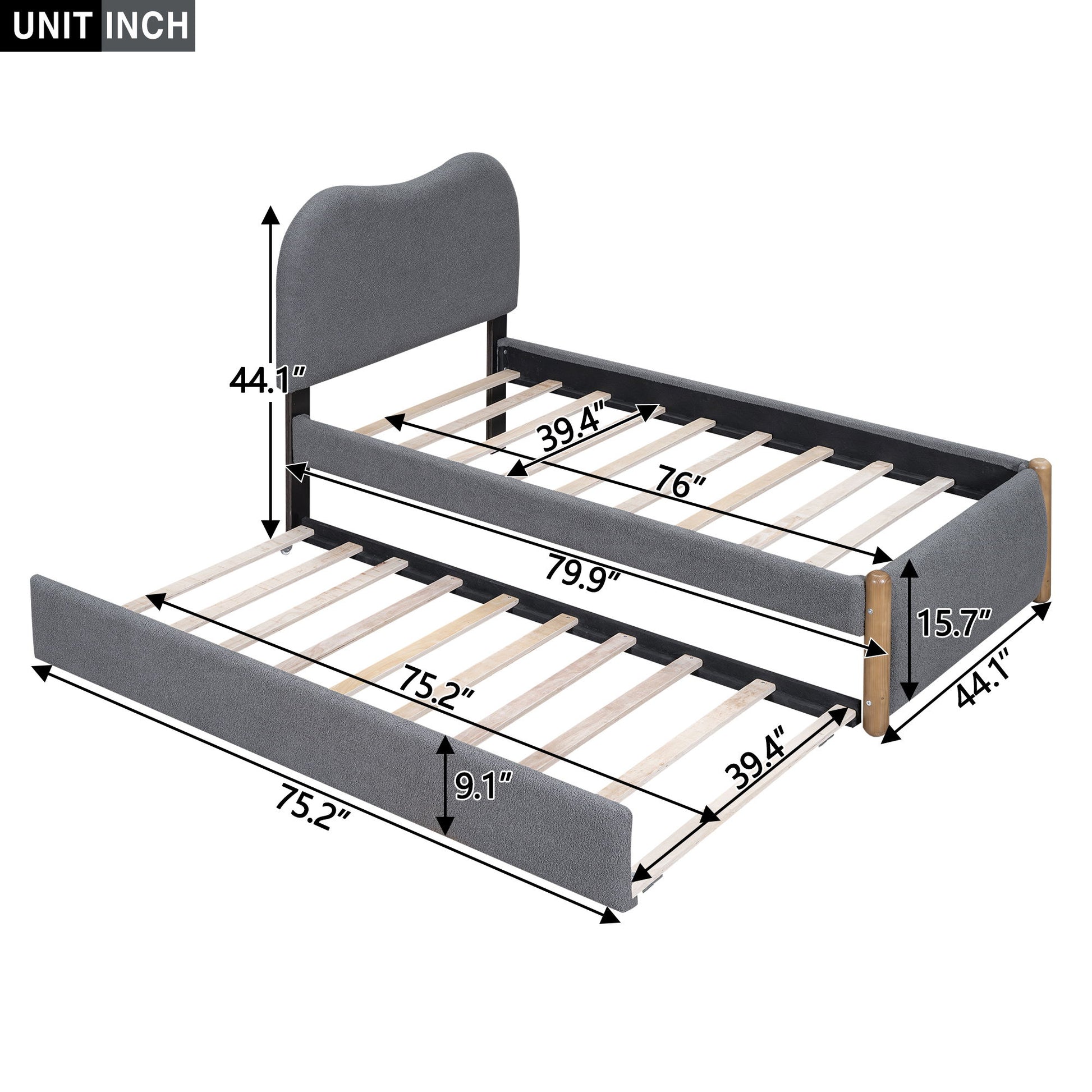 Upholstered Platform Bed With Wood Supporting Feet And Trundle - The Sleep Loft - Online Mattress Showroom NYC