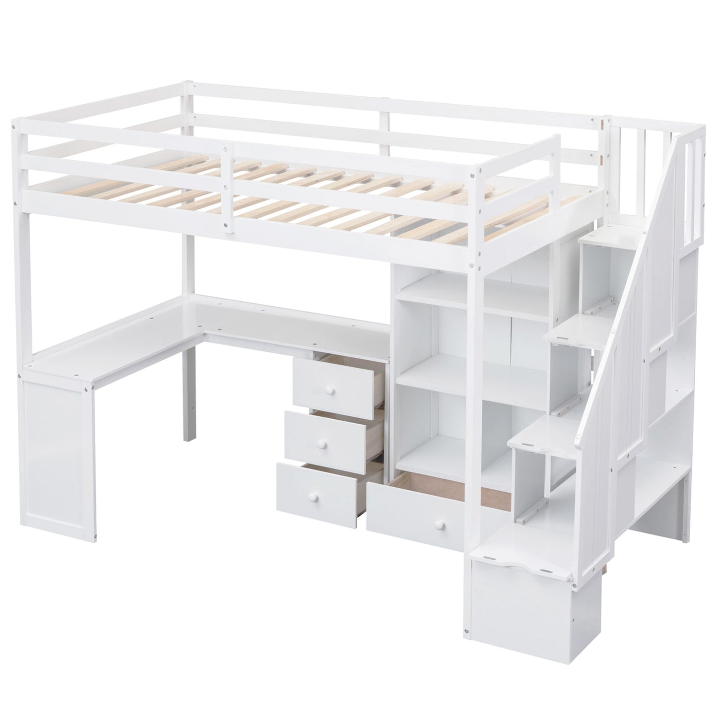 Loft Bed With L Shaped Desk, Drawers, Cabinet, And Storage Staircase - The Sleep Loft - Online Mattress Showroom NYC