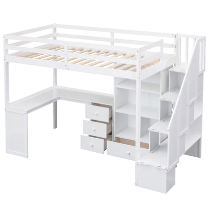 Loft Bed With L Shaped Desk, Drawers, Cabinet, And Storage Staircase - The Sleep Loft - Online Mattress Showroom NYC