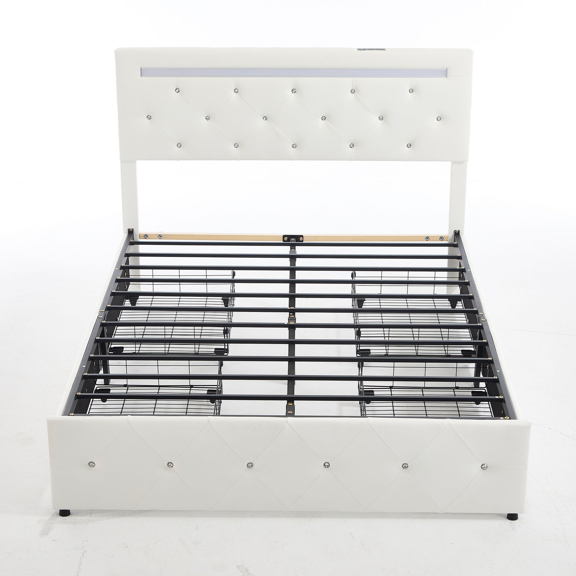 Upholstered Bed Frame With LED Lights, 4 Storage Drawers, Charging Station - The Sleep Loft - Online Mattress Showroom NYC