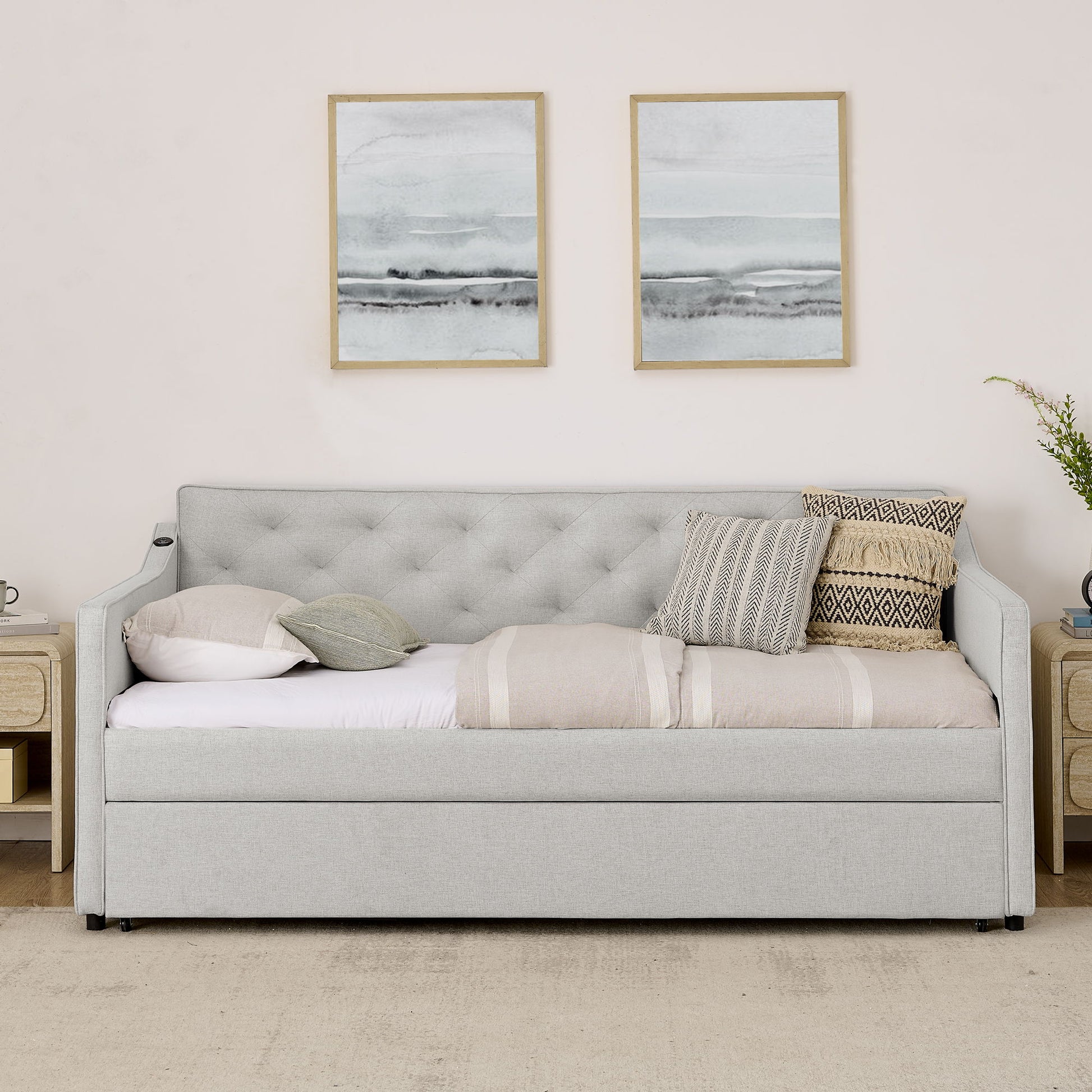 Daybed With Pop Up Trundle And USB Charging Armrest - The Sleep Loft - Online Mattress Showroom NYC